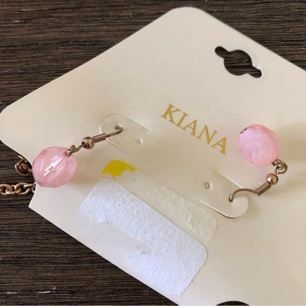 Gold and pink beaded necklace and earrings matching set